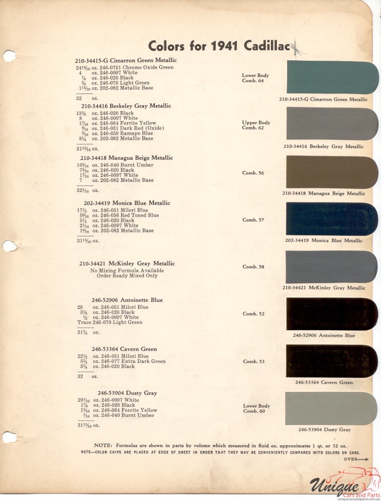 1941 Cadillac Paint Charts DuPont 2